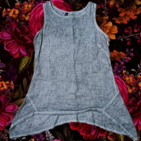 Oizini Sz S Lagenlook Minimalist Linen Made In Italy Gray Asymmetrical Top - Picture 2 of 7
